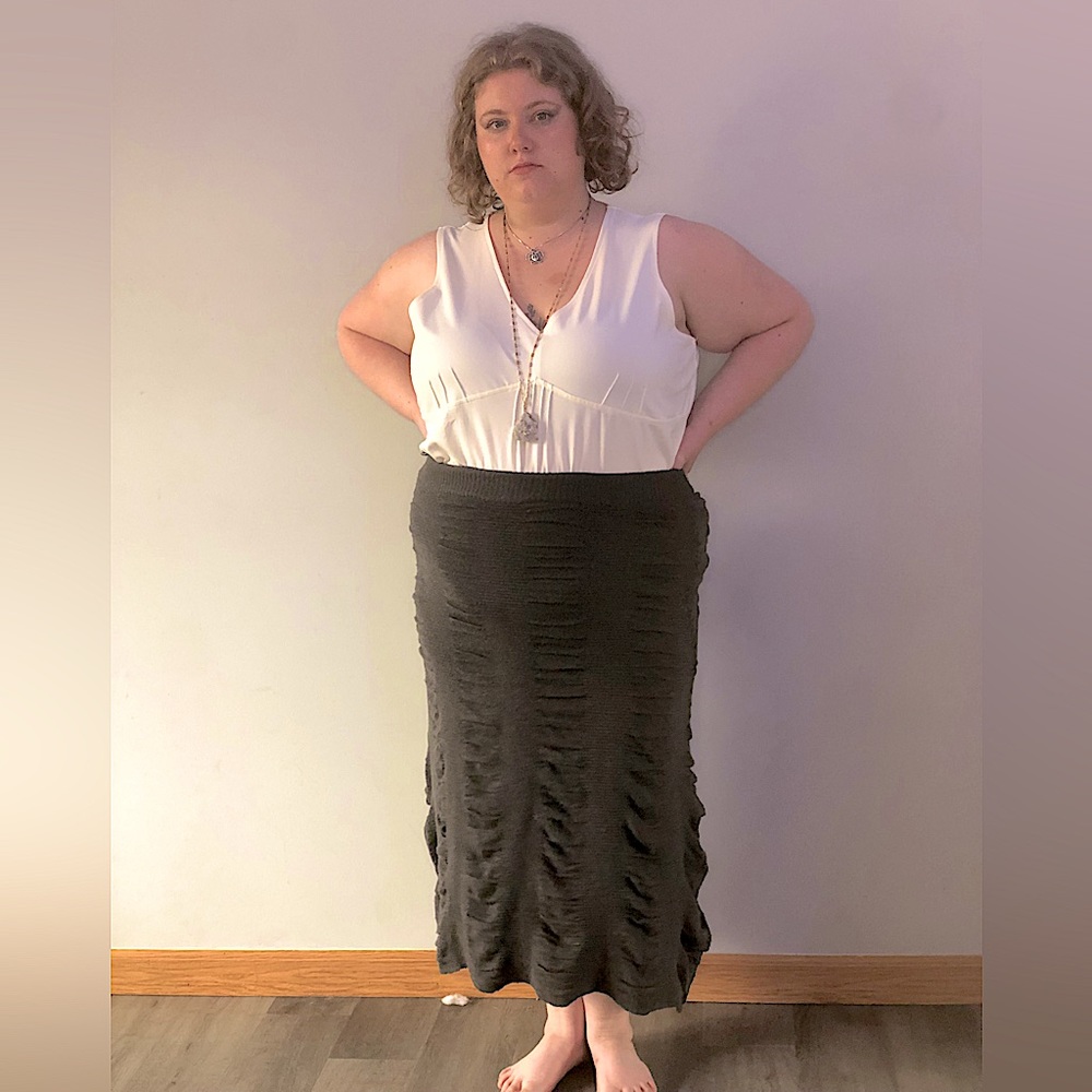Y2K Sweater Skirt, midi knit , fully lined, XL